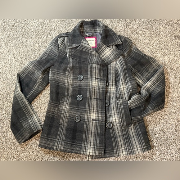 Old navy button up plaid pea coat jacket - Picture 4 of 7